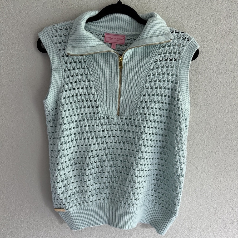 Simply Southern Sweater Vest Spring Size XL Half zip Short Sleeve